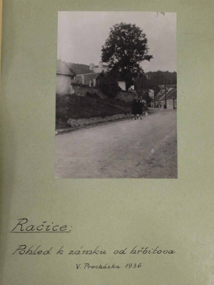 Zámek Račice - 1936 - pohled zámku od hřbitova