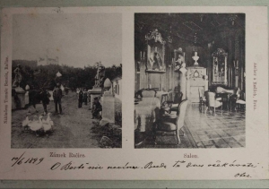 Zámek Račice - pohlednice náměstí a ředitelny