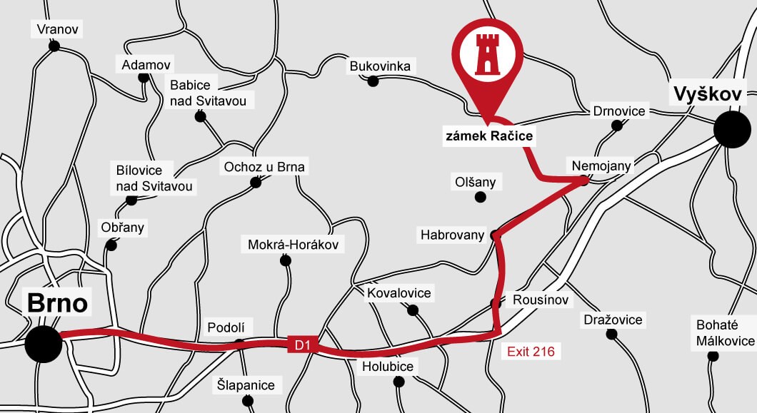 Zámek Račice mapa cesty