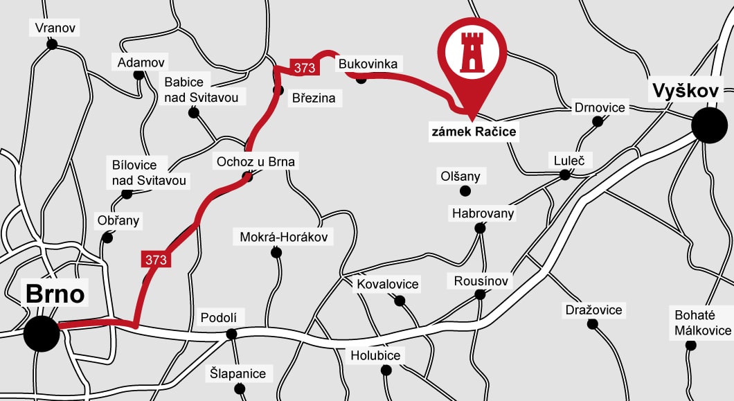Zámek Račice mapa cesty